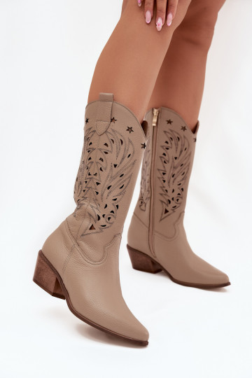 Bottines en cuir hautes avec dessus ajouré Zazoo 3714 couleur sable 2