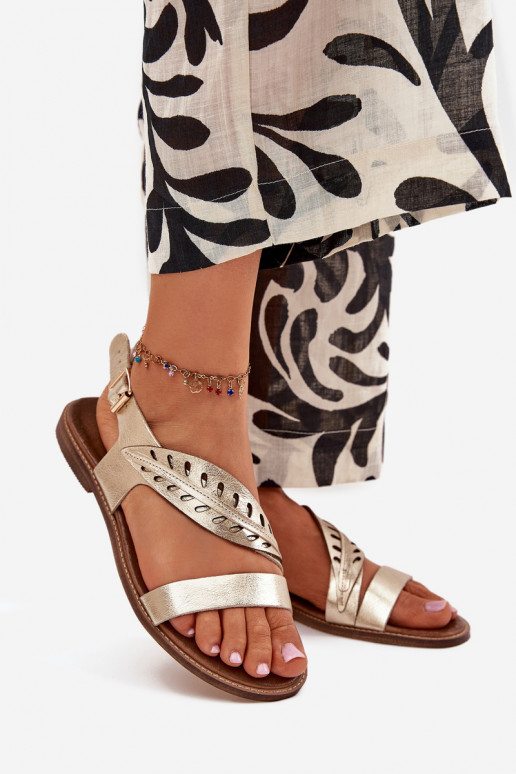 Sandales pour femmesActivéturalnej Skóry avec des talons larges Zazoo 3564 couleur dorée Sandales pour femmesActivéturalnej Skóry avec des talons larges Zazoo 3564 couleur dorée