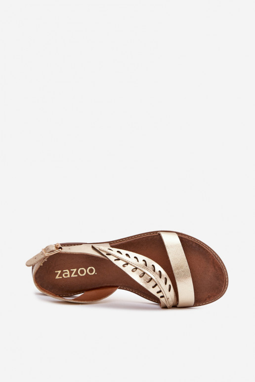 Sandales pour femmesActivéturalnej Skóry avec des talons larges Zazoo 3564 couleur dorée Sandales pour femmesActivéturalnej Skóry avec des talons larges Zazoo 3564 couleur dorée