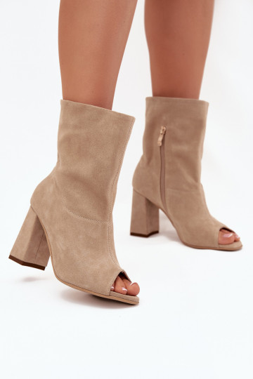 Bottines à talons en daimOdkrytymi Palcami Zazoo 3830 beige 2