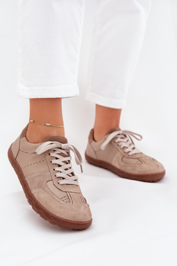 Chaussures en cuir Barefoot pour femmes Zazoo N1277S2, couleur sable 2