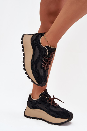 Peau Chaussures modèle baskets avec une plateforme Féminin Big Star SS274628 HI-POLY SYSTEM couleur noire