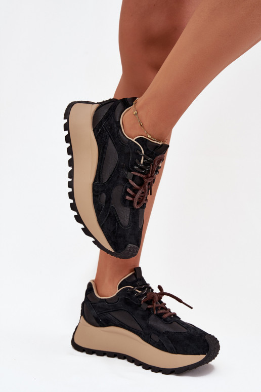 Peau Chaussures modèle baskets avec une plateforme Féminin Big Star SS274628 HI-POLY SYSTEM couleur noire