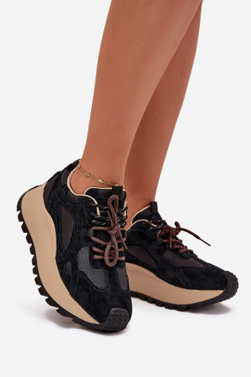 Peau Chaussures modèle baskets avec une plateforme Féminin Big Star SS274628 HI-POLY SYSTEM couleur noire