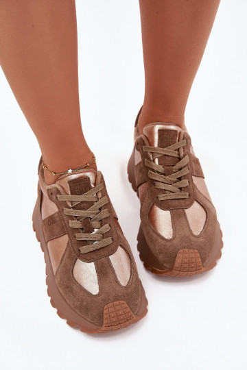 en daim Chaussures modèle baskets Féminin réchauffer avec une plateforme Big Star OO274A218 HI-POLY SYSTEM marron