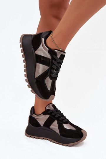 Baskets chaudes en daim pour femmes avec plateforme Big Star OO274A217 HI-POLY SYSTEM, noires