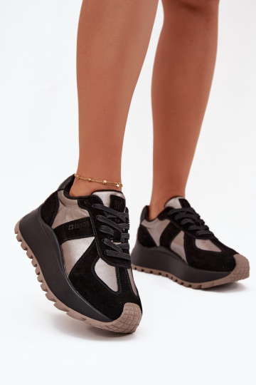 Baskets chaudes en daim pour femmes avec plateforme Big Star OO274A217 HI-POLY SYSTEM, noires 2