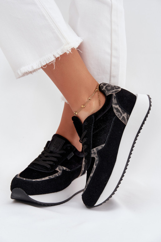 en daim Chaussures modèle baskets Féminin Big Star OO274A312 HI-POLY SYSTEM couleur noire avec des motifs en fourrure de léopard en daim Chaussures modèle baskets Féminin Big Star OO274A312 HI-POLY SYSTEM couleur noire avec des motifs en fourrure de léopard