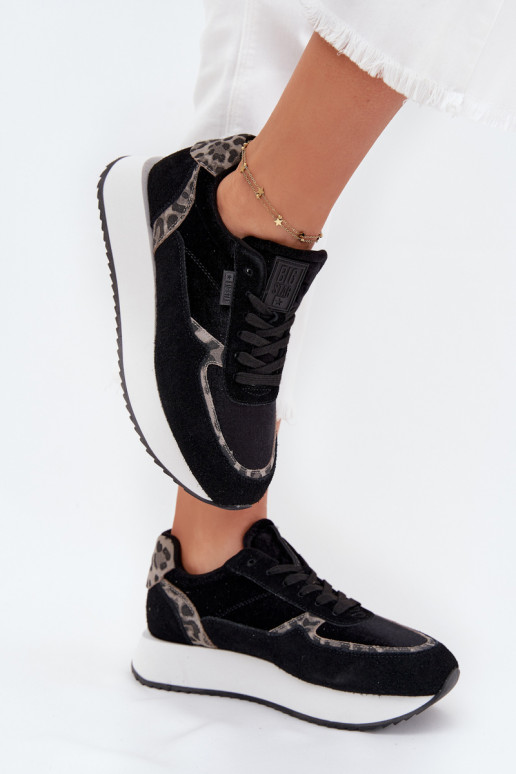 en daim Chaussures modèle baskets Féminin Big Star OO274A312 HI-POLY SYSTEM couleur noire avec des motifs en fourrure de léopard en daim Chaussures modèle baskets Féminin Big Star OO274A312 HI-POLY SYSTEM couleur noire avec des motifs en fourrure de léopard