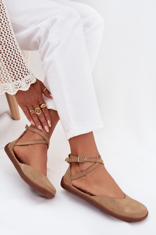 Ballerines en daim Féminin Barefoot avec des bandes Zazoo 191 beige Ballerines en daim Féminin Barefoot avec des bandes Zazoo 191 beige