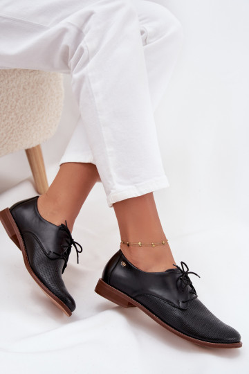 Peau chaussures Féminin Style élégant avec des lacets Zazoo 4238 couleur noire
