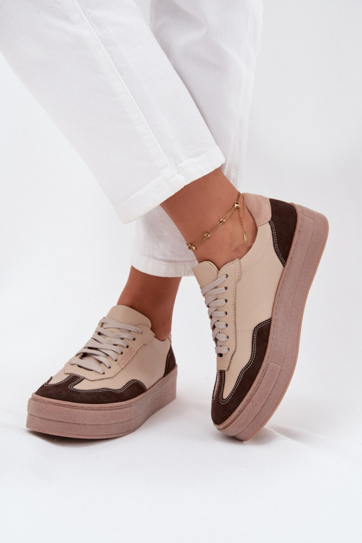Peau Chaussures modèle baskets Féminin avec une plateforme Zazoo N1269S2 beige Peau Chaussures modèle baskets Féminin avec une plateforme Zazoo N1269S2 beige