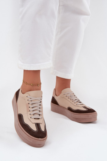 Baskets en cuir pour femmes avec plateforme Zazoo N1269S2 beiges 2