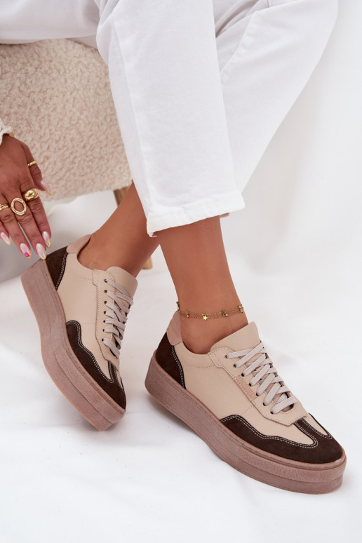 Peau Chaussures modèle baskets Féminin avec une plateforme Zazoo N1269S2 beige Peau Chaussures modèle baskets Féminin avec une plateforme Zazoo N1269S2 beige