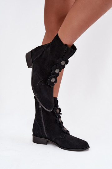 Bottes en daim pour femmes avec motifs floraux Zazoo 3085 noires