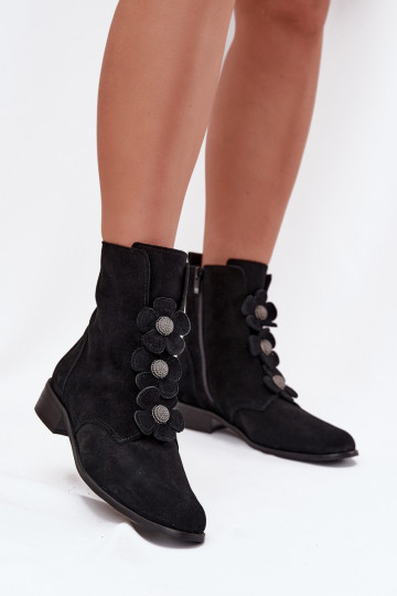Bottes en daim pour femmes avec motifs floraux Zazoo 3085 noires 2