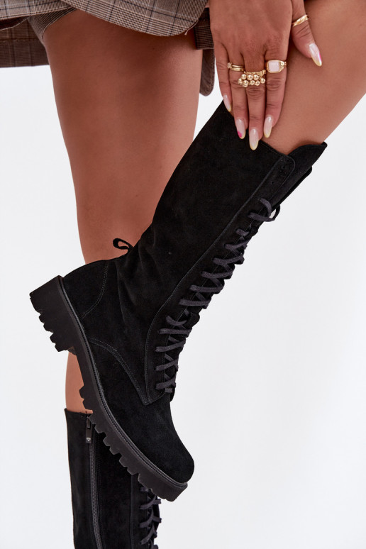 Chaussures en daim Avec une dentelle Mi-mollet Zazoo 3103 couleur noire Chaussures en daim Avec une dentelle Mi-mollet Zazoo 3103 couleur noire