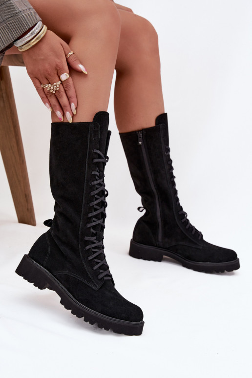 Chaussures en daim Avec une dentelle Mi-mollet Zazoo 3103 couleur noire Chaussures en daim Avec une dentelle Mi-mollet Zazoo 3103 couleur noire