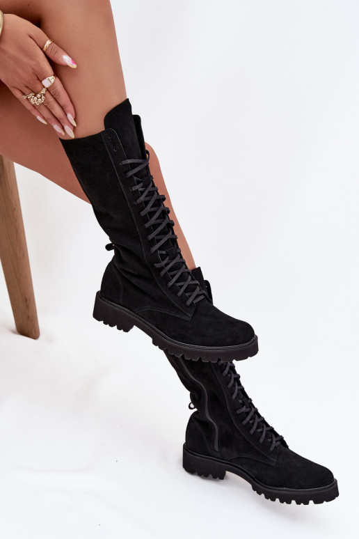 Chaussures en daim Avec une dentelle Mi-mollet Zazoo 3103 couleur noire Chaussures en daim Avec une dentelle Mi-mollet Zazoo 3103 couleur noire