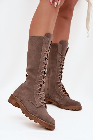 Bottines en daim à lacets, hauteur moyenne Zazoo 3103 couleur sable 2