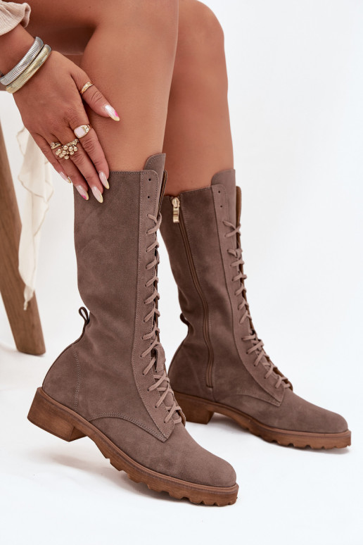 Chaussures en daim Avec une dentelle Mi-mollet Zazoo 3103 beige Chaussures en daim Avec une dentelle Mi-mollet Zazoo 3103 beige