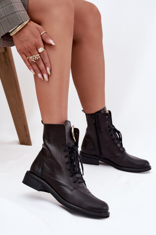 Peau Bottes pour femmes avec des talons larges Ze couleur doréem Detalem Zazoo 3084 couleur noire