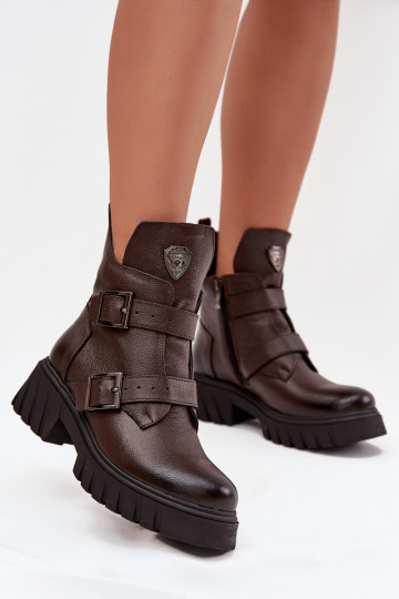 Bottines en cuir chaudes pour femmes avec boucles et détails décoratifs Zazoo 60482 couleur chocolat 2