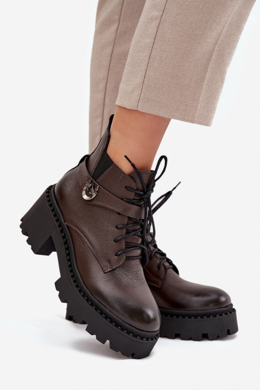 Peau Bottes pour femmes Klocke avec des talons décorés réchauffer Zazoo 60557 CzekoladoÀe