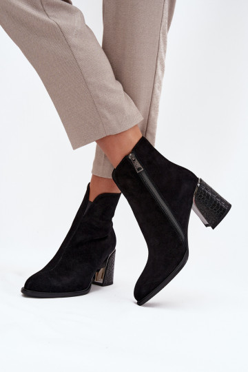 Bottines en daim pour femmes avec embossage, chaudes Vinceza 66801 noires 2