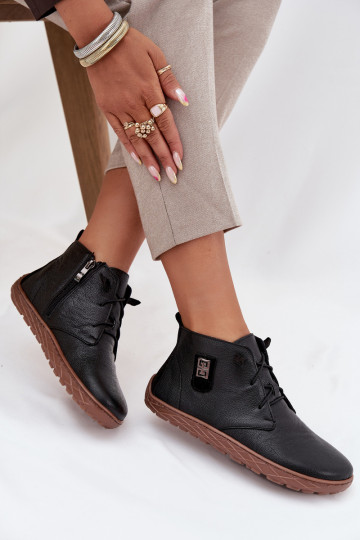 Bottines en cuir barefoot pour femmes avec détails décoratifs Zazoo 30072 noires