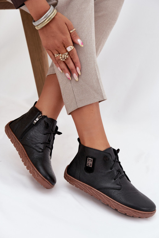 Peau chaussures Barefoot Féminin Avec des décorations Detalem Zazoo 30072 couleur noire Peau chaussures Barefoot Féminin Avec des décorations Detalem Zazoo 30072 couleur noire