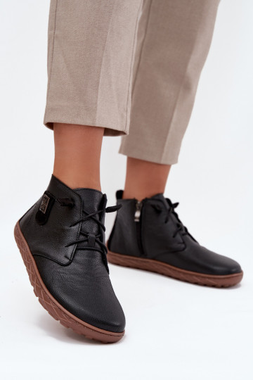 Bottines en cuir barefoot pour femmes avec détails décoratifs Zazoo 30072 noires 2