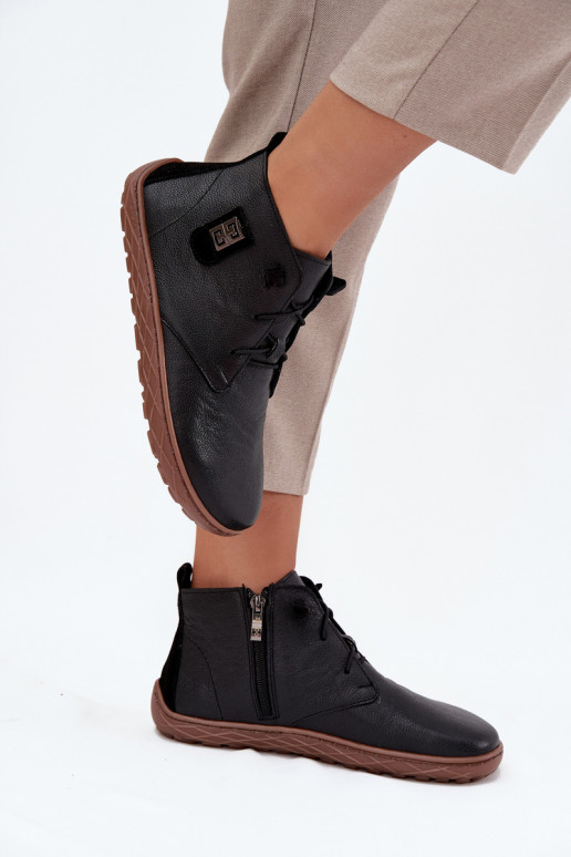 Peau chaussures Barefoot Féminin Avec des décorations Detalem Zazoo 30072 couleur noire Peau chaussures Barefoot Féminin Avec des décorations Detalem Zazoo 30072 couleur noire