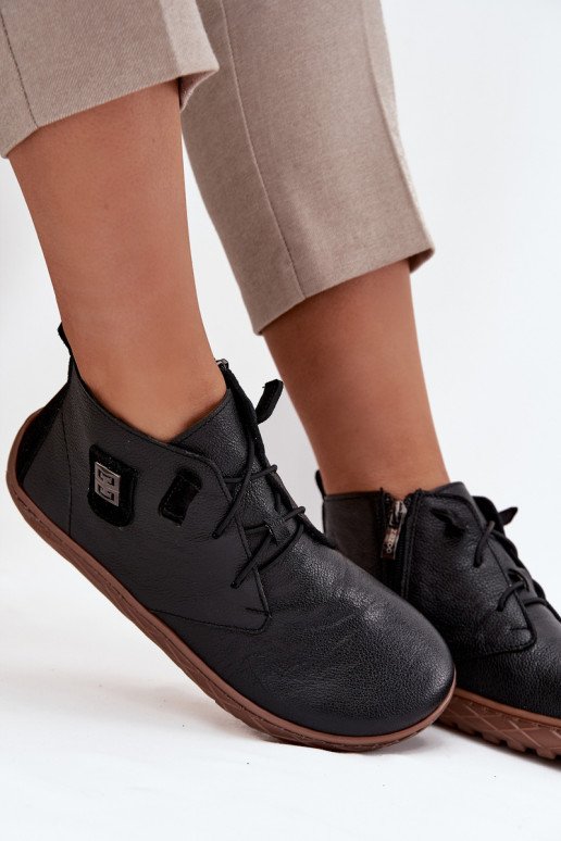 Peau chaussures Barefoot Féminin Avec des décorations Detalem Zazoo 30072 couleur noire Peau chaussures Barefoot Féminin Avec des décorations Detalem Zazoo 30072 couleur noire