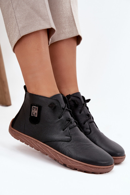 Peau chaussures Barefoot Féminin Avec des décorations Detalem Zazoo 30072 couleur noire Peau chaussures Barefoot Féminin Avec des décorations Detalem Zazoo 30072 couleur noire