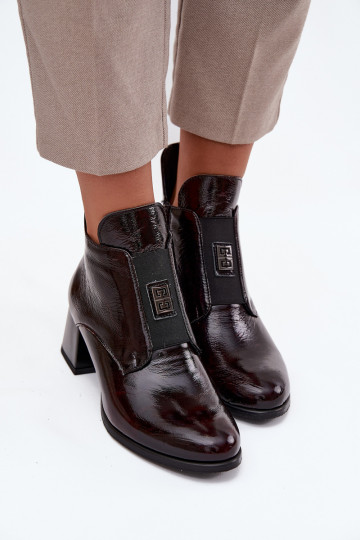 Bottines en cuir effet verni, avec détails ornés, isolées, Zazoo 60560, couleur bordeaux
