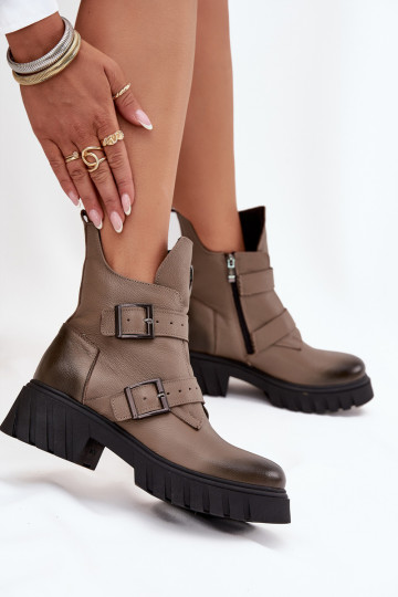 Bottines en cuir isolées pour femmes avec boucles et détails ornés, Zazoo 60482, couleur sable