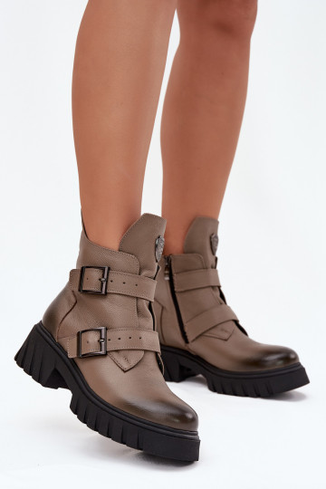 Bottines en cuir isolées pour femmes avec boucles et détails ornés, Zazoo 60482, couleur sable 2