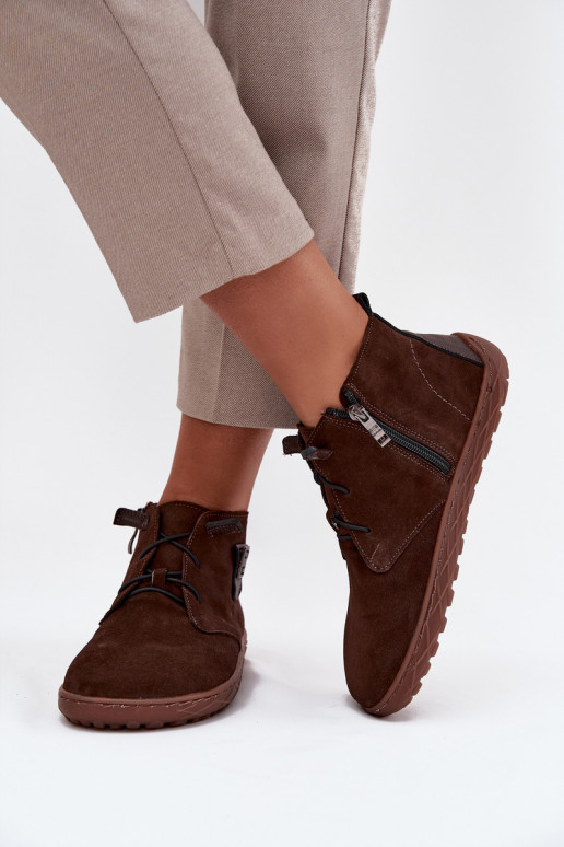 en daim chaussures Barefoot Féminin Avec des décorations Detalem Zazoo 30072 CzekoladoÀe