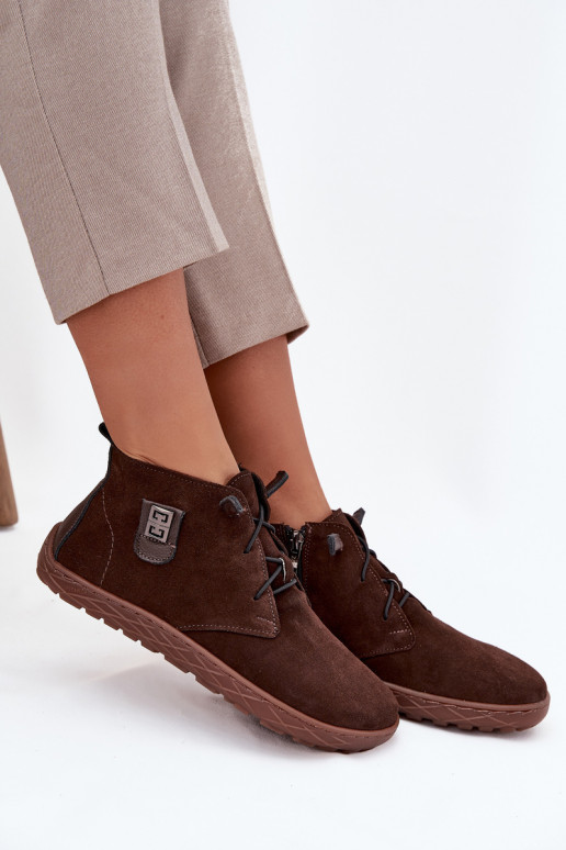 en daim chaussures Barefoot Féminin Avec des décorations Detalem Zazoo 30072 CzekoladoÀe