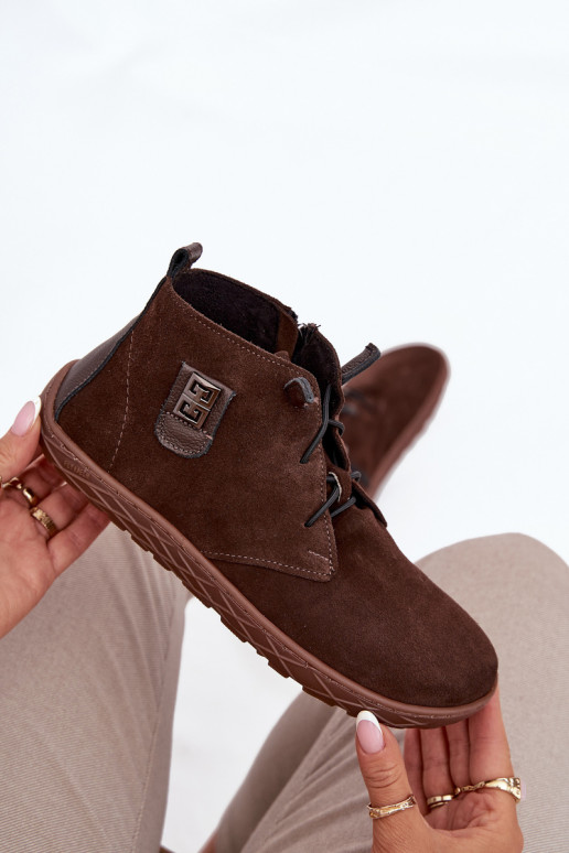 en daim chaussures Barefoot Féminin Avec des décorations Detalem Zazoo 30072 CzekoladoÀe