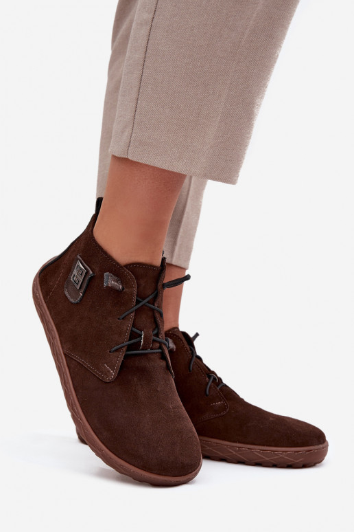 en daim chaussures Barefoot Féminin Avec des décorations Detalem Zazoo 30072 CzekoladoÀe