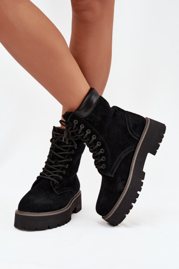 Bottes montantes en daim pour femmes avec lacets, Big Star SS274791, couleur noire