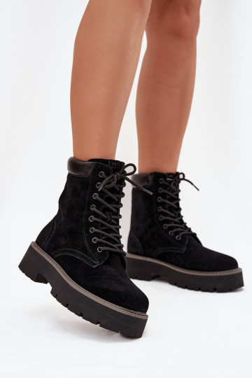 Bottes montantes en daim pour femmes avec lacets, Big Star SS274791, couleur noire 2