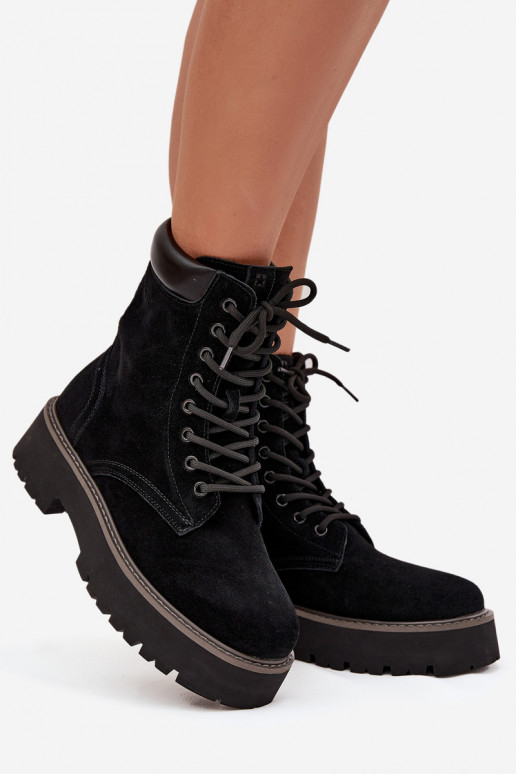 Chaussures en daim bottes d équitation hautes Féminin avec des lacets Big Star SS274791 couleur noire Chaussures en daim bottes d équitation hautes Féminin avec des lacets Big Star SS274791 couleur noire