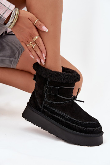 Bottes de neige en daim pour femmes avec coutures ornementales, Big Star SS274372, couleur noire