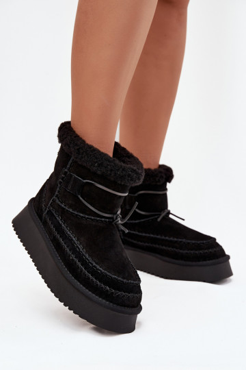 Bottes de neige en daim pour femmes avec coutures ornementales, Big Star SS274372, couleur noire 2