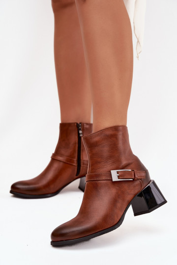 Bottines en cuir pour femmes avec talons et boucles, Zazoo 60562, couleur marron 2
