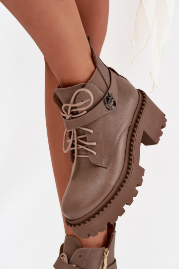 Bottines en cuir pour femmes avec talons décorés, isolées, Zazoo 60557, couleur sable 2