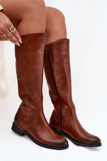 Peau bottes pour femmes avec des talons larges réchauffer Zazoo 70150 marron